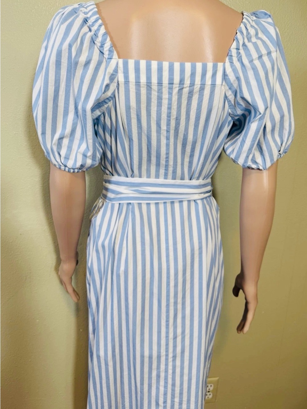J. CREW Women Dress Square Neck Blue White Stripe Puff Sleeve  - Size XS - Picture 2 of 7
